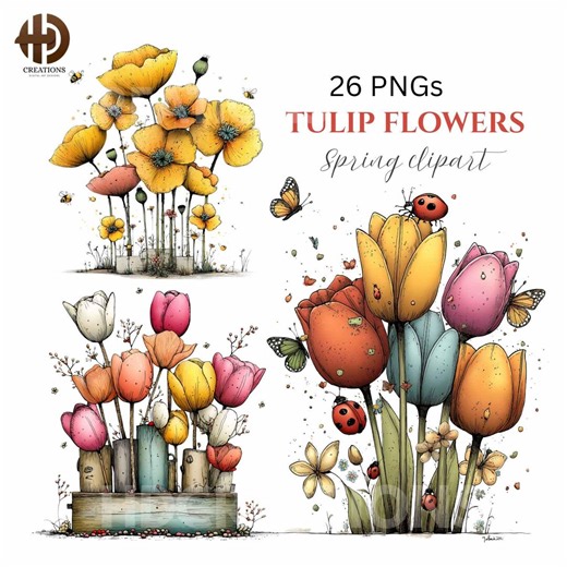 26 PNG Spring Tulip Clipart Bundle – Watercolor Floral Graphics | Whimsical Flower Illustrations | Transparent Background | Digital Download - Etsy