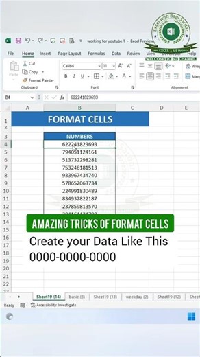 Amazing Format Cells Trick in Excel! 🔢✨ Create numbers like 0000-0000-0000 in seconds! 🚀 #ExcelTips