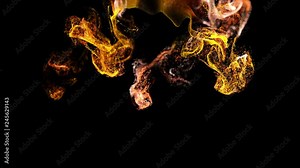 4k background, animation of complex particles simulation advection with turbulence streams, twirl and curl in viscous fluid in slow motion with deph of filed as alpha channel luma matte. fire color 50