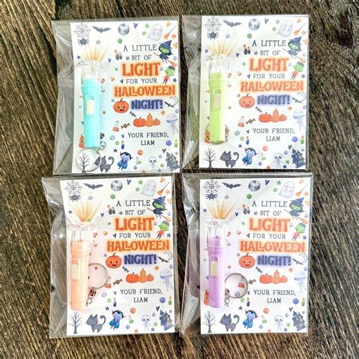 Kids Halloween Safety Favors – Flashlight Keychain With Personalized Trick-or-treat Cards – Non-candy Handouts - Etsy