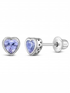 925 Sterling Silver Simulated Alexandrite Birthstone Heart Screw Back Earrings