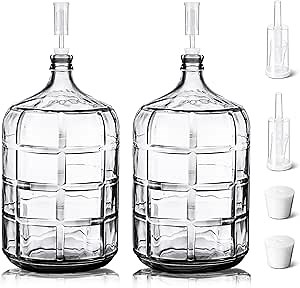 Suzile 2 Pieces 3 Gallon Glass Carboy with Drilled Silicone Stoppers and Airlock Fermenting Carboy Clear Beer Carboy Glass Wine Fermenter for Beer Wine Making Equipment