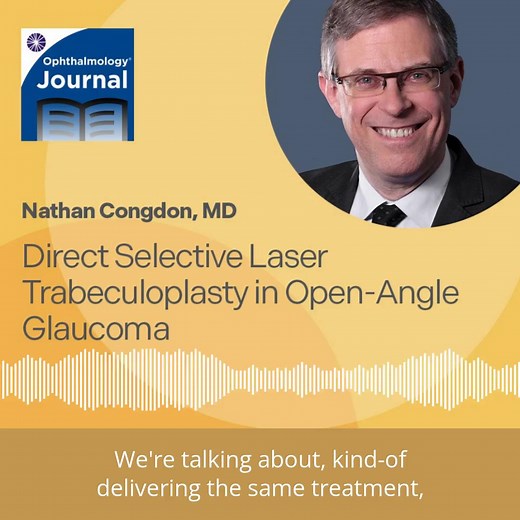 2.9K views · 17 reactions | Direct #SLT is an automated, noncontact procedure that can potentially enhance treatment efficiency and repeatability for a broader range of ophthalmologists working in a variety of settings. Listen now: Emily Schehlein, MD, and Nathan Congdon, MD, discuss the safety and effectiveness of DSLT from the GLAUrious Study in the latest #Ophthalmology Journal podcast episode. https://ow.ly/UqnF50Xh3BB | American Academy of Ophthalmology | Facebook