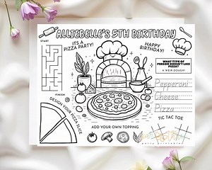 Pizza Party Placemat, Pizza Coloring Page, Kids Birthday Activities, Custom Name Placemat Canva EDITABLE - Etsy Canada
