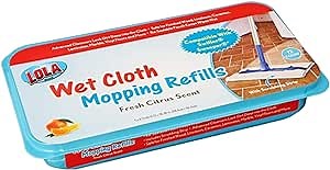 LOLA Wet Mopping Pad Refills, 12 Pack, Swiffer Sweeper Compatible w/ Scrubbing Strip, Fresh Citrus Scent