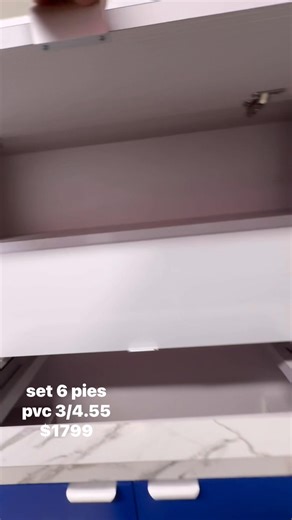 4K views · 24 reactions | PARA CLIENTE EXIGENTE SET 6 PIES MODELO GENESIS PVC 3/4.55 FASIA CON LUCES PUERTAS Y GAVETAS CON SISTEMA DE CIERRE LENTO $1799 | Gabinetes el Criollo | Facebook