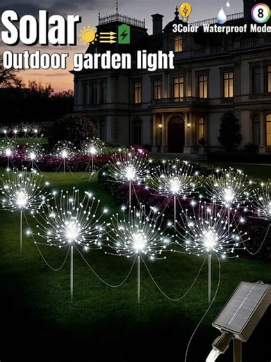 Outdoor Solar Powered Fireworks Garden Light-60/150/240/320/360 LED, 8 Lighting Modes Lawn Light, IP65 Waterproof Courtyard Decoration Light, DIY, Intelligent Light Sensing, Holiday Landscape Light, Suitable For Gardens, Courtyards, Paths, Lawns, Villas, Picnics, RVs, Swimming Pools, Parties, Weddings, Easter, Holiday Decorations (White/Warm White/Multi-Color) | SHEIN