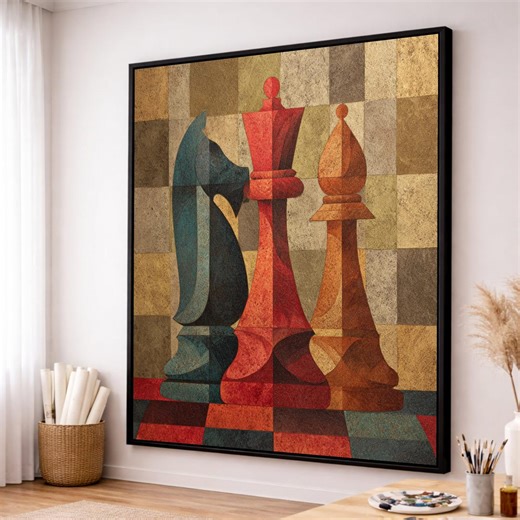 Abstract Chess Pieces Canvas Art, Geometric Board Game Decor - Etsy