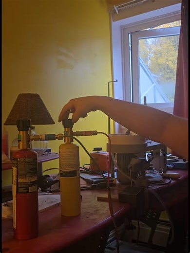 I bailed. Usually I'm better composed. I got the fire out with a towel. Testing my new Smith Little Torch setup. I think I should have tightened the supressor with wrenches. Apparently I don't need suppressors on it either, just straight to the regulator. These things scare me even though they aren't likely to do anything unless you don't put out the fire or something.