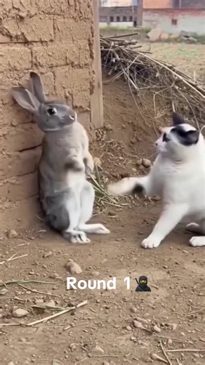 Cat vs rabbit, round 1🥷😅#rabbitsoftiktok #cutecats #pets #cats #foruyou