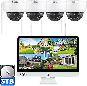 [3TB Storage] Hiseeu Security Cameras Wireless Outdoor System with 15" LCD Monitor 10CH NVR,5MP PTZ Dome Security Cameras System,Explosion-Proof Auto Tracking 4pcs WiFi Camera