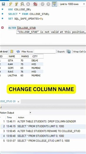 CHANGE COLUMN NAME IN SQL | part-49| #sql #sqlcommands #sqlforbeginners