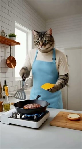 Cat Chef Makes Perfect Burger 🍔😸 #shorts