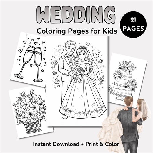 Wedding Coloring Pages for Kids | Printable Wedding Activity Pack | Kids Wedding Table | Bridal Shower Kids Activity | Instant Download PDF - Etsy