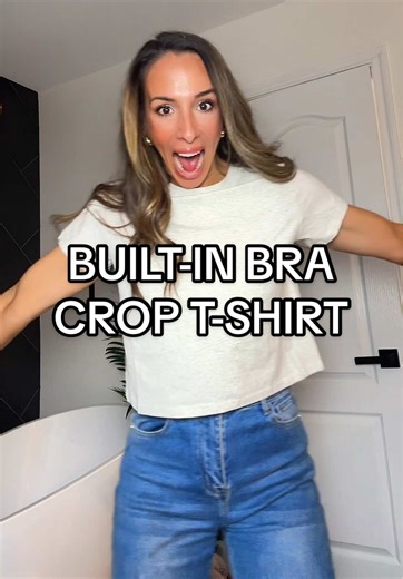 I am super bummed because this shirt is almost completely sold out. I went to buy it in more colors and my size is sold out, but there are a few sizes still available! This is my new favorite T-shirt. ##bratop##basictops##builtinbra##croptee##tiktokshopcreatorpicks