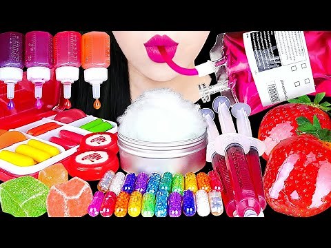 ASMR RAINBOW DESSERTS *EDIBLE CAPSULE, STRAWBERRY TANGHULU, COTTON CANDY, GUMMY EATING SOUNDS 먹방