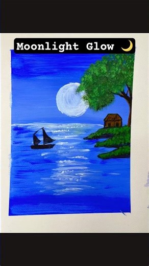 Easy Moonlight Boat Painting 🌙 | Acrylic Night Scenery