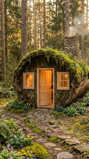 Watch how a simple fallen tree transforms into a magical woodland house #Restoration #Woodworking