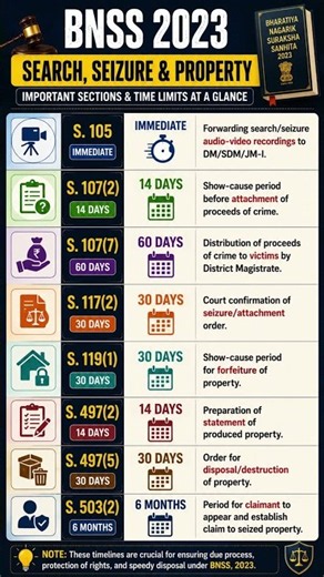 BNSS 2023 Search, Seizure & Property | Most Important Time Limits & Sections | Judiciary | PCS-J APO