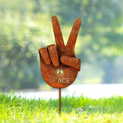 Metal Peace Sign Hand Garden Stake, Hands Metal Yard Art, Hand Gesture Lawn Decor, Peace Symbol Decor, Unique Garden Gift, Unity & Harmony - Etsy