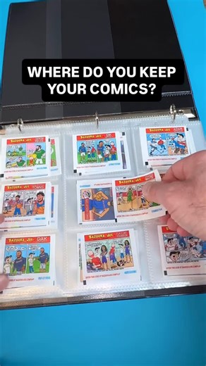 TheRealBazookaJoe on Instagram: "The collector collective collects their collections in many different ways. These 9-pocket card sheets are a perfect way to keep and display my 36 brand new comics starring 12 different athletes. Lemme know in the comments how you keep your comics!​ #collecting #bazooka #bazookacomics"