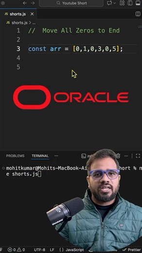 Move all zeros to the end without changing order 🔥 Common JS interview question explained in simple logic. Perfect for DSA frontend interview prep 💡 👉 Follow @MohitDecodes for daily JavaScript & coding shorts 🎯 Learn, practice, and crack interviews! #javascript #jsinterview #dsa #codingreels #mohitdecodes | MohitDecodes