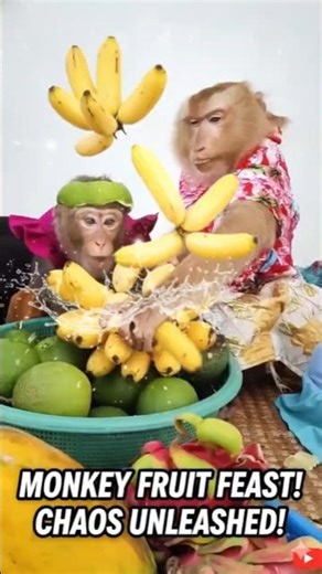 monkeys fighting over sweet bananas