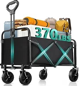 Amazon.com: Ecogou Collapsible Wagon with Wheels, 370lbs Weight Capacity Foldable Beach Wagon with Flexible Handle Portable Utility Wagon Cart for Outdoor, Grocery, Garden, Camping