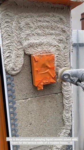 This is the process of spraying liquid cement mixed with foam for the terrace walls..!!