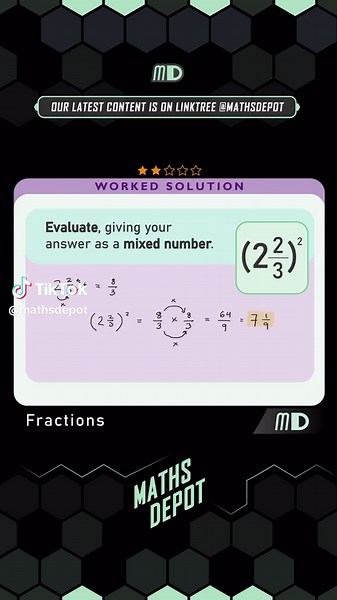 ⭐️⭐️ So, we convert the mixed number to an improper fraction. Then square the numerator and denominator… #MathWizards #Fractions #DiscoverMath #GCSEMaths #TikTokEdu