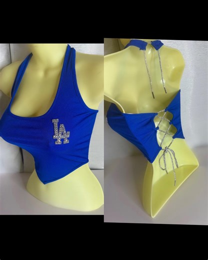 LA Dodgers - Open back halter top with a rhinestone logo and back rhinestone lace