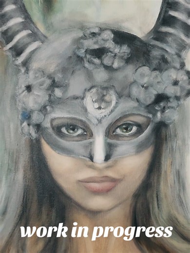 Work in progress: Day 2. Creating a 24 x 36 oil painting, enjoying it in my new art studio, being in the zone! Ocala Masked Madame, surrealism artwork made in Ocala National Forest, influenced by nature of Ocklawahs rivers and Silver Springs, using collar pallet accordingly #surrealism #floridalife # #floridaartist #art ##artcollector