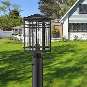 Outdoor Post Lights Fixture - Exterior Post Lantern with Seeded Glass in Black Finish - Pillar Light Ideal for Patio, Pathway, and Driveway - Outdoor Pole Lights for Porch Post Lighting, Black