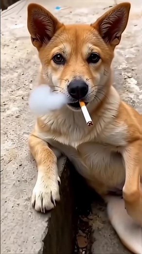 Dog smoking cigarette 🚬 🤭 #dogfunny