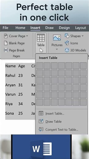 MS Word Trick: Convert Text To Table #msword #mswordtutorial #yt #ytshorts #shorts #shortsfeed