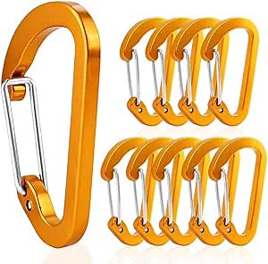 NODG 10 Pcs Quick Lock Carabiner D-Shaped Carabiner Clips Aluminum Small Keychain Hooks D Ring Shape Carabeaner Keyring D Ring Carabiner Clip Spring-loaded Closing Hook Camping Accessories
