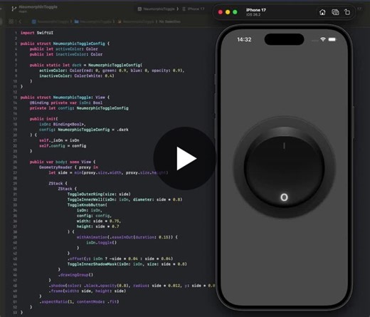 SwiftUI Neumorphic Toggle with Gradient Animation | Valdrin Maloku posted on the topic | LinkedIn