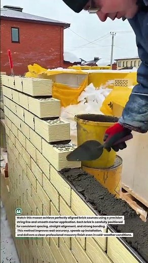 Precision Bricklaying With String Line Accuracy 🧱⚒️ #Bricklaying #Masonry #Construction