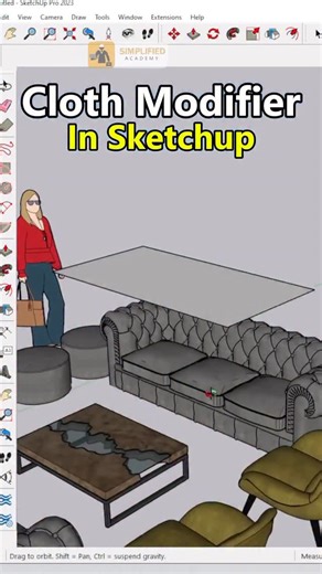 CAD By Simplified Academy on Instagram: "🧵 Cloth Modifier in SketchUp 🪡✨ Create realistic fabric, curtains, canopies & drapes easily using the Cloth Modifier extension. ✅ Step 1: Prepare the Geometry, Create a plane or surface where you want the cloth effect. Make sure it has enough segments. ✅ Step 2: Make it a Group, Select the surface → Right-click → Make Group. ✅ Step 3: Activate Cloth Modifier, Go to Extensions → Cloth Modifier. ✅ Step 4: Set Simulation Points, Fix the top edges or points
