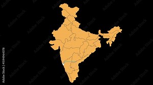 Goa map animated video. Goa location in India highlighted color with transparent background in video format, Map of India . Map with artificial intelligence concept