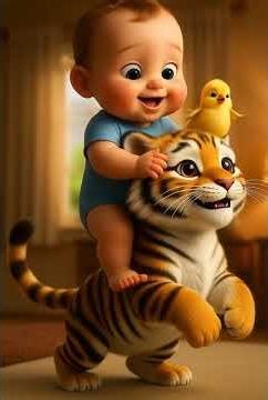 Mi baby junto a los animalitos mas tiernos, #cuteanimals #ia #minianimals #shorts #tigre