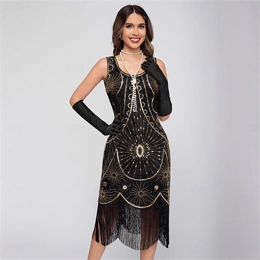 Roaring 20s 1920s Knee Length Flapper Dress Sleeveless The Great Gatsby Sequins Fringe Scoop Neck Fancy Dress Women's Christmas Carnival Masquerade Retro Theme Party Charleston Dance Adults Dress 2025