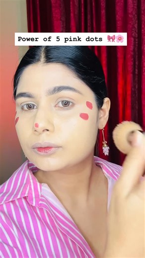 Makeup| fashion | Tutorials on Instagram: "Power of 5 pink dots 🎀🌸✨| power or blush blush for round face, blush for oval face, blush for square face, blush for heart shape face, face shape blush placement, correct blush placement, lifting blush technique cheek makeup, cheeks makeup tutorial, blush tutorial, blush application, blush placement, perfect blush placement, blush for beginners, cream blush tutorial, powder blush tutorial, natural blush look, rosy cheeks makeup, flushed cheeks look . 