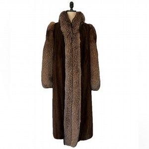 Vintage Luxury Genuine Mahogany Mink & Crystal Fox Full-Length Fur Coat Size 8