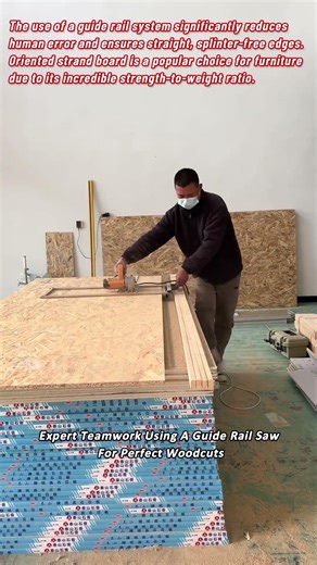 Expert Teamwork Using A Guide Rail Saw For Perfect Woodcuts