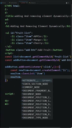 RemovingElement Dynamically #coding #computerscience #programming #frontendcourse #javascript#shorts
