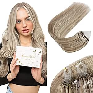 Sunny Micro Hair Extensions Real Human Hair Ash Blonde Highlights Bleach Blonde Micro Loop Human Hair Extensions Micro Link Human Hair Extensions Micro Rings Human Hair Extensions 50G 20Inch
