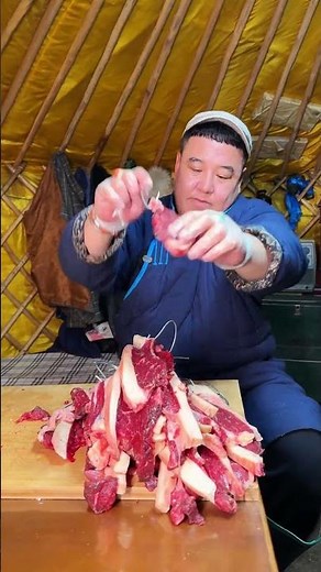 The processed beef needs to be hung up to air dry! #food #delicious #cooking