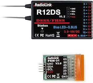 Radiolink R12DS RC Receiver & PRM-01 Airplane Battery Monitor Module 1S-6S Voltage Real-time Telemetry Low Voltage Alarm for Airplane for Transmitter AT9/AT9S/AT9S Pro AT10II/AT10