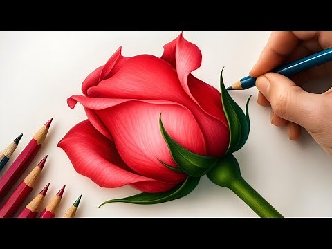 Pencil Colour Drawing | Rose Drawing | Colour Pencil Drawing Flower Drawing🌹